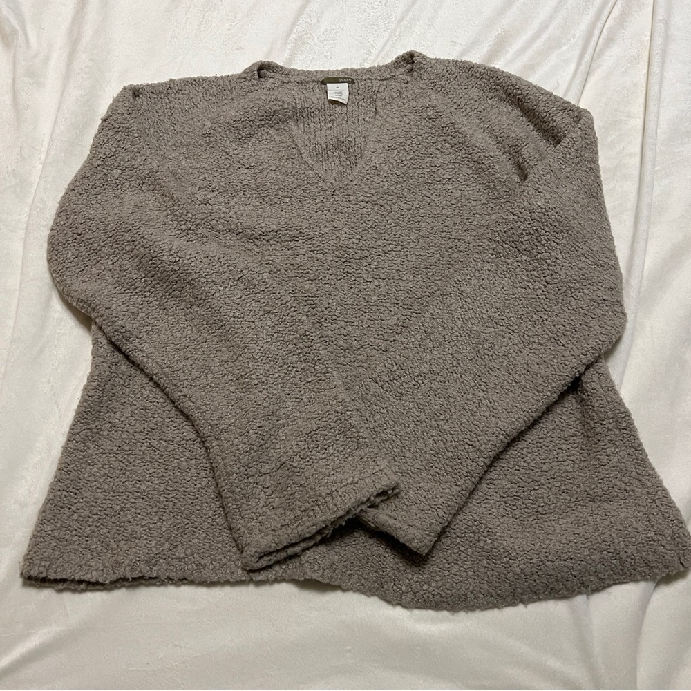 J. Crew Comfy Tan Boucle V-Neck Sweater w/ Flared Sleeves & Hem ~ XL